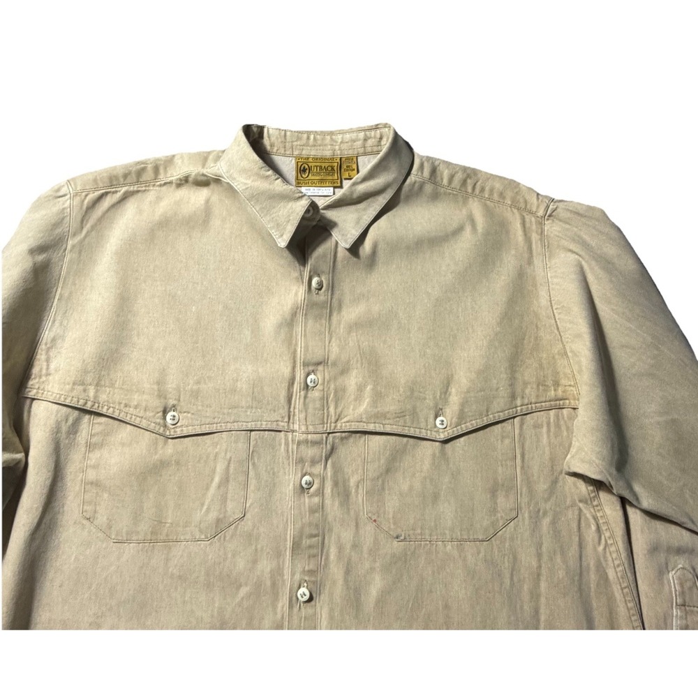 Vintage Outback Trading Co‎ Bush Outfitters Safari Shirt Mens L Khaki Cotton